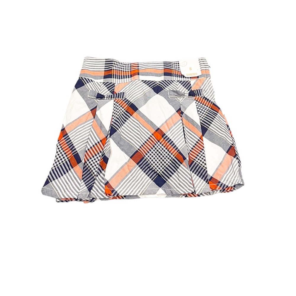 NWT Gymboree Plaid Pleated Mini Skirt Bow Pockets Orange, Blue and White Size 8